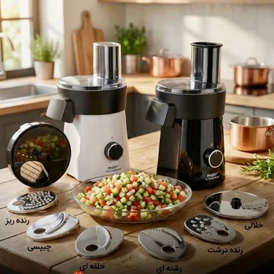 سالاد ساز و رنده برقی 800 وات 6 تیغه استیل مایر MR-1488 رنگ سفید و مشکی سالاد ساز و رنده برقی 800 وات 6 تیغه استیل مایر MR-1488 رنگ سفید و مشکی
