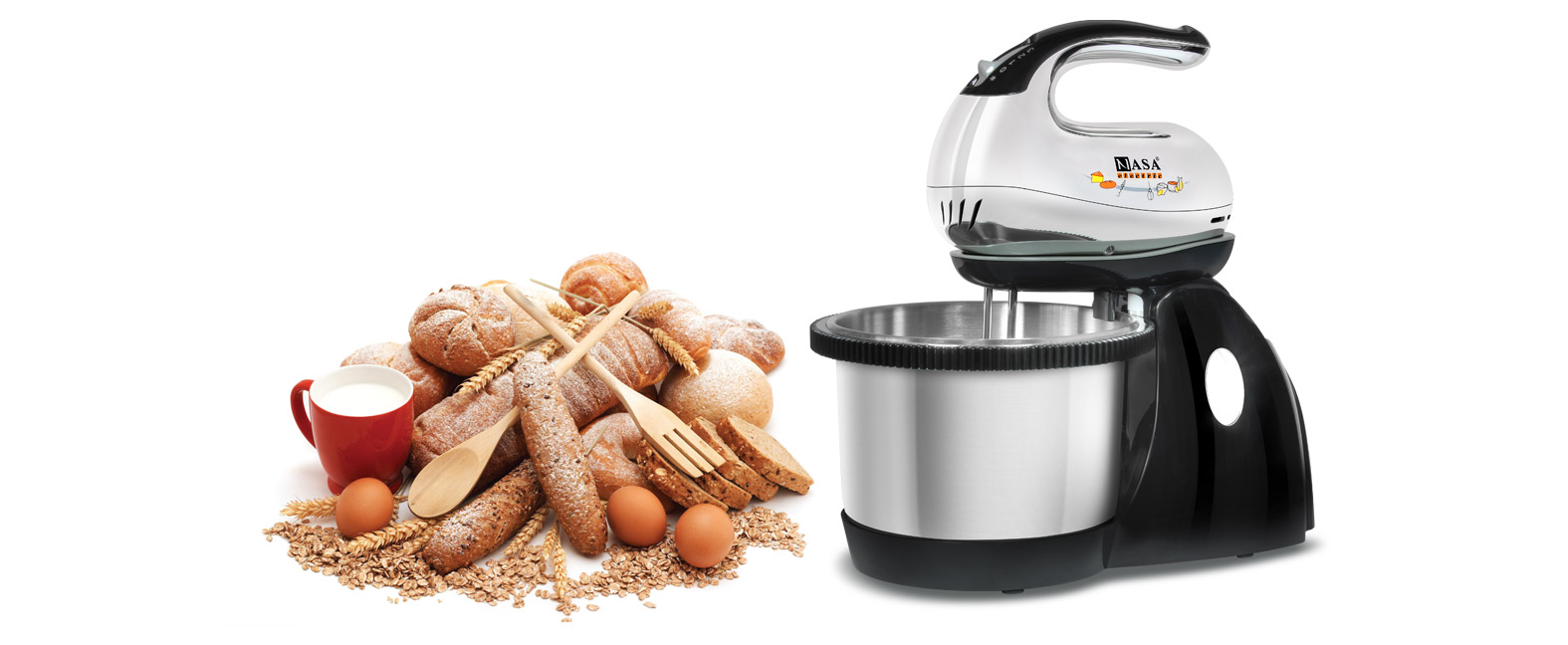 همزن کاسه دار چرخشی 350 وات ناساالکتریک NS-919 رنگ نقره ای