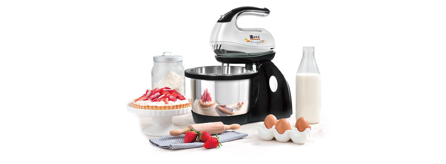 همزن کاسه دار چرخشی 350 وات ناساالکتریک NS-919 رنگ نقره ای