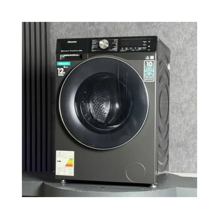 ماشین لباسشویی 128 کیلویی درب از جلو هایسنس WD5S1245B رنگ سفید و مشکی ساخت 2025