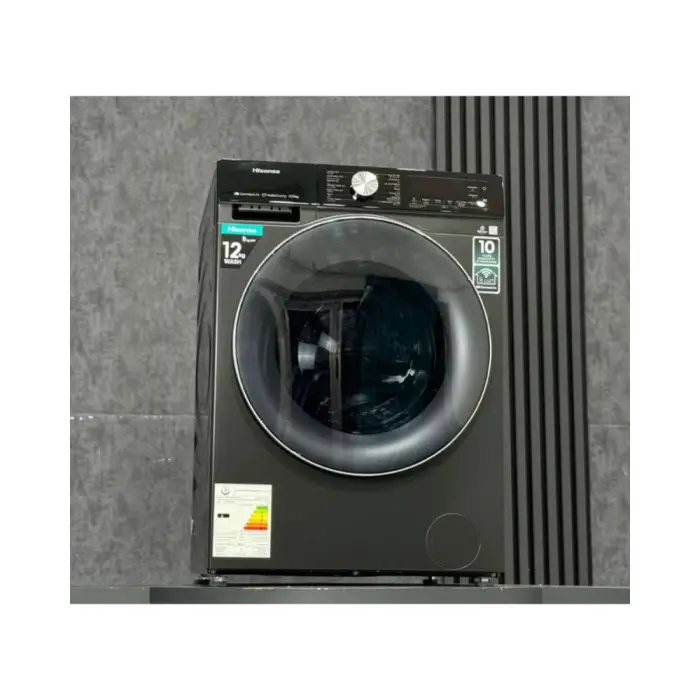 ماشین لباسشویی 128 کیلویی درب از جلو هایسنس WD5S1245B رنگ سفید و مشکی ساخت 2025