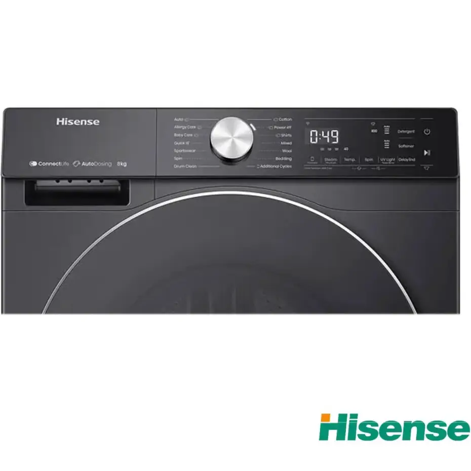 ماشین لباسشویی 128 کیلویی درب از جلو هایسنس WD5S1245B رنگ سفید و مشکی ساخت 2025