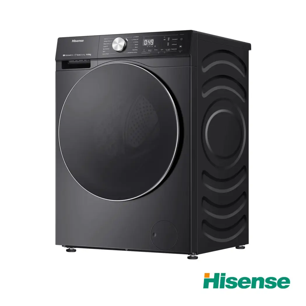 ماشین لباسشویی 10.5 کیلویی درب از جلو هایسنس WF5S1045B رنگ سفید و مشکی ساخت 2025