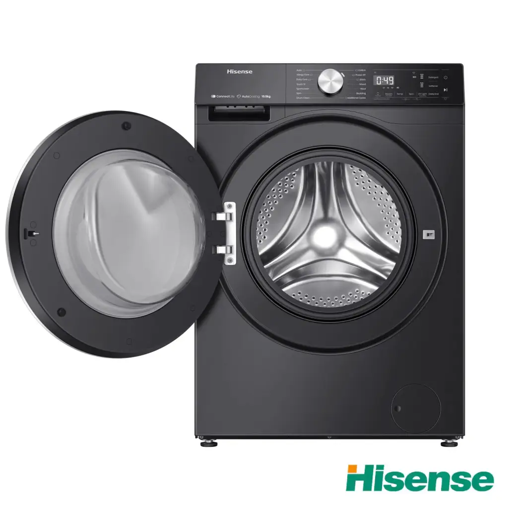 ماشین لباسشویی 10.5 کیلویی درب از جلو هایسنس WF5S1045B رنگ سفید و مشکی ساخت 2025
