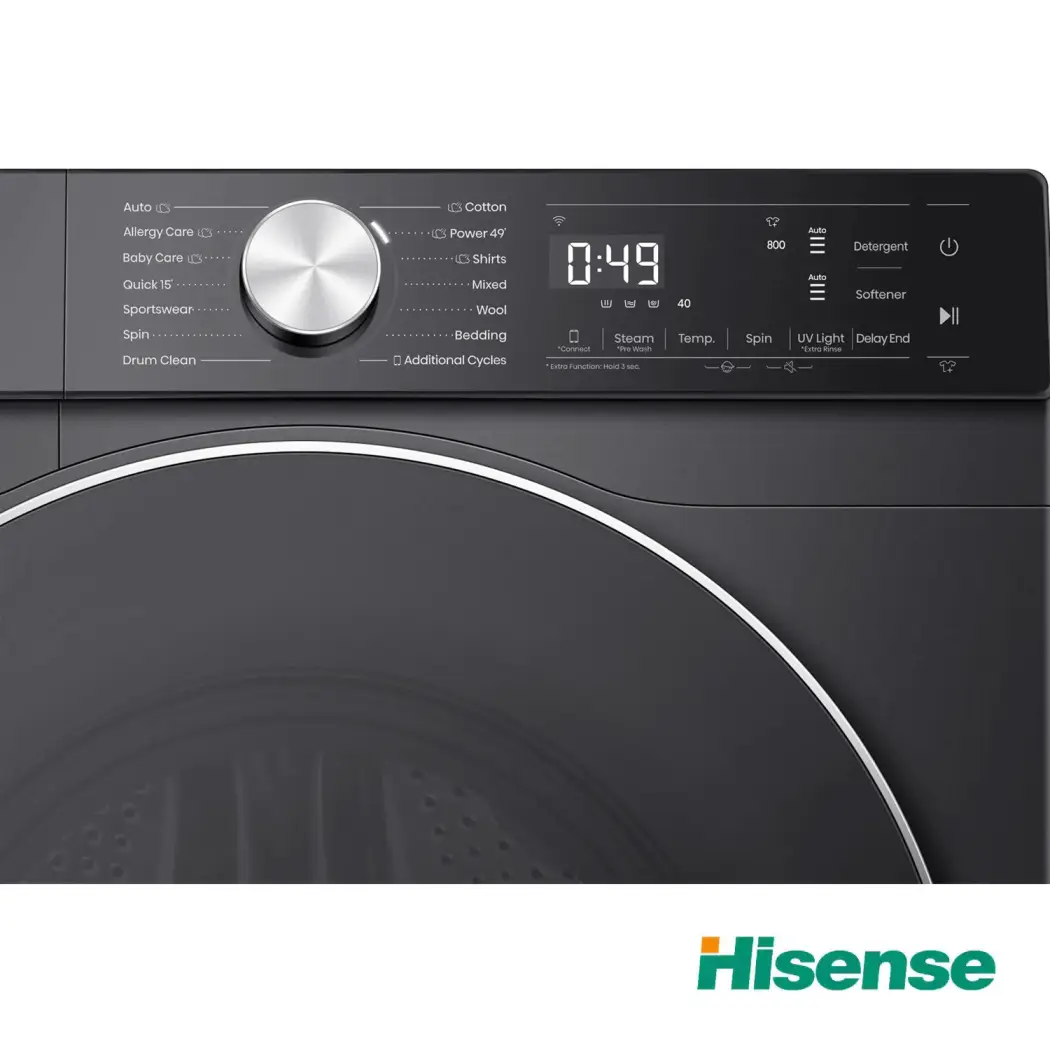 ماشین لباسشویی 10.5 کیلویی درب از جلو هایسنس WF5S1045B رنگ سفید و مشکی ساخت 2025