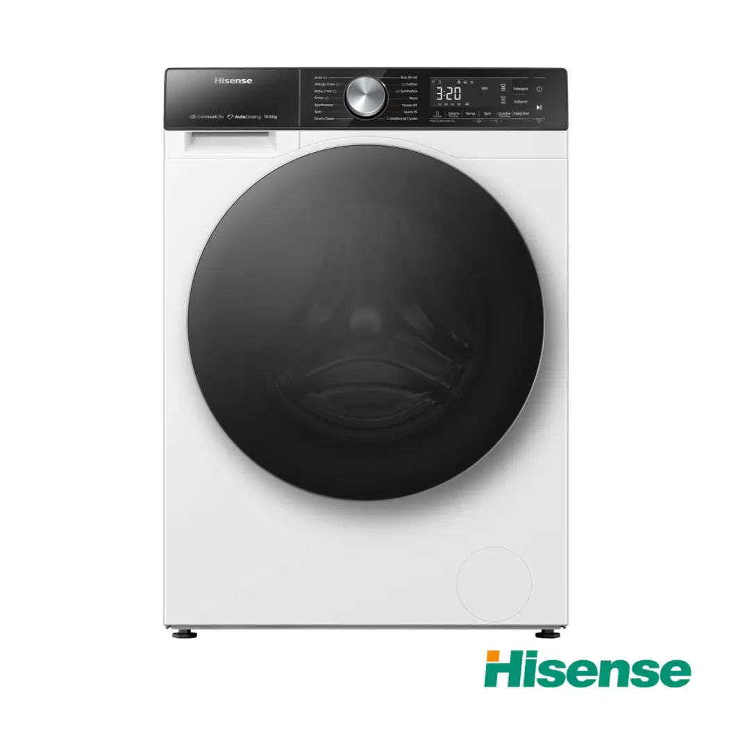 ماشین لباسشویی 10.5 کیلویی درب از جلو هایسنس WF5S1045B رنگ سفید و مشکی ساخت 2025