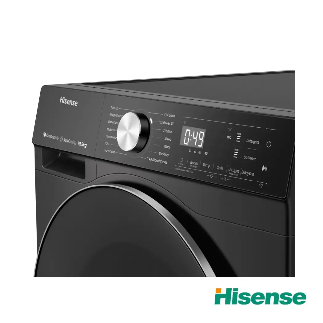 ماشین لباسشویی 10.5 کیلویی درب از جلو هایسنس WF5S1045B رنگ سفید و مشکی ساخت 2025