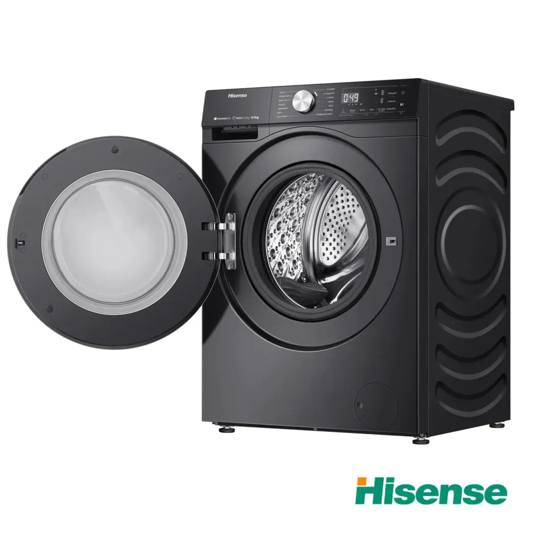 ماشین لباسشویی 10.5 کیلویی درب از جلو هایسنس WF5S1045B رنگ سفید و مشکی ساخت 2025