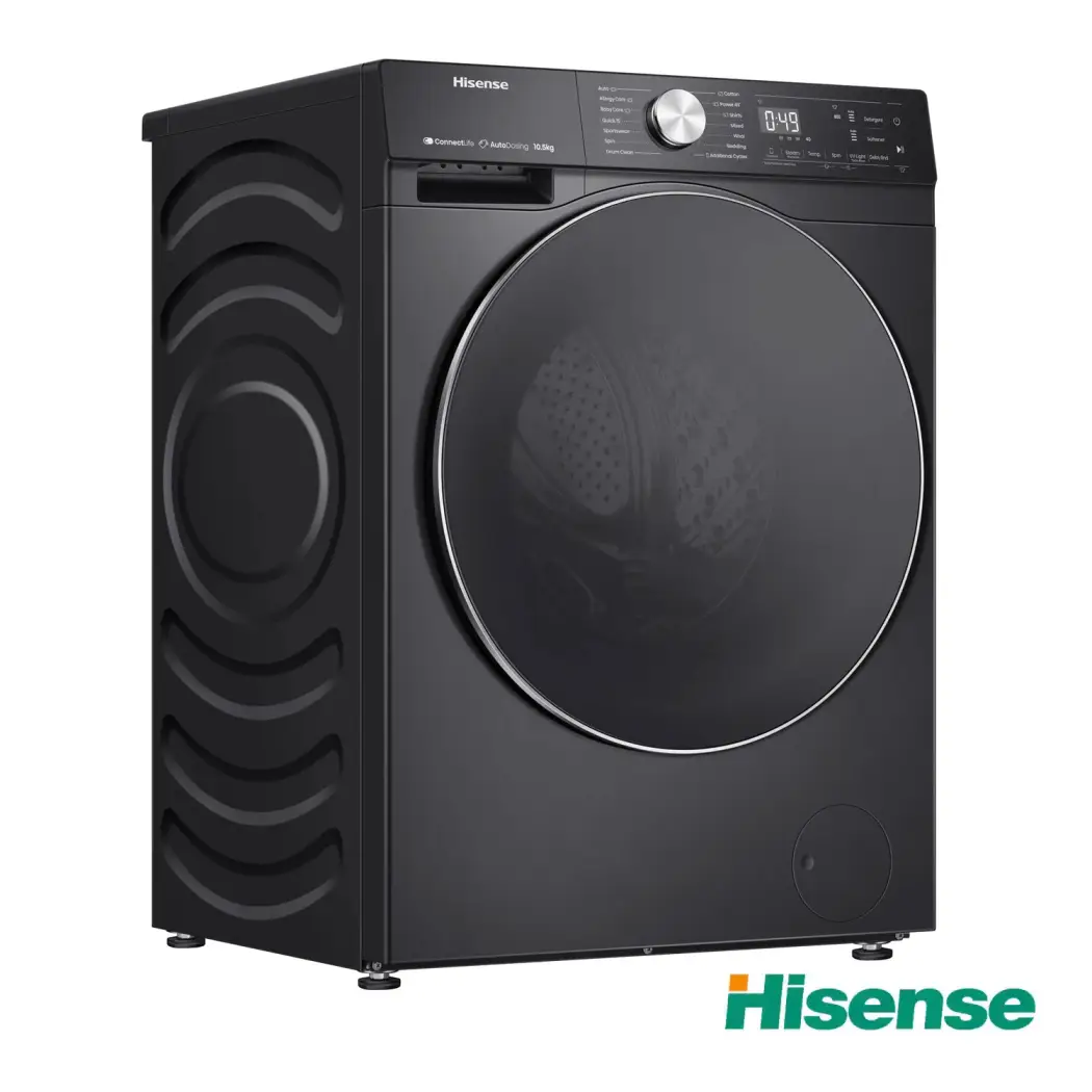 ماشین لباسشویی 10.5 کیلویی درب از جلو هایسنس WF5S1045B رنگ سفید و مشکی ساخت 2025