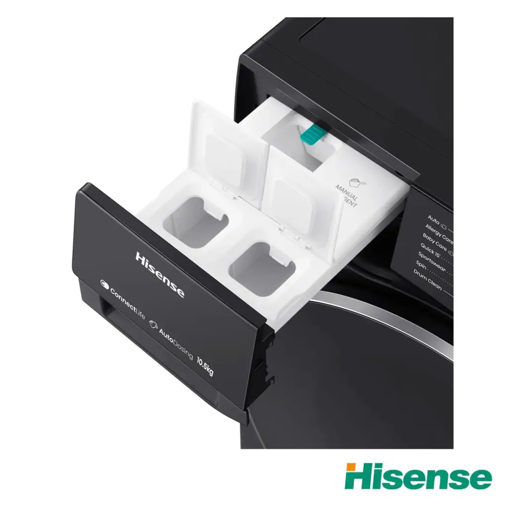 ماشین لباسشویی 10.5 کیلویی درب از جلو هایسنس WF5S1045B رنگ سفید و مشکی ساخت 2025