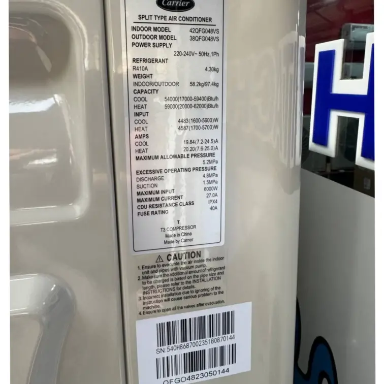 کولر گازی ایستاده کریر 48000 سرد و گرم R410A روتاری T3 اینورتر QFG048VS